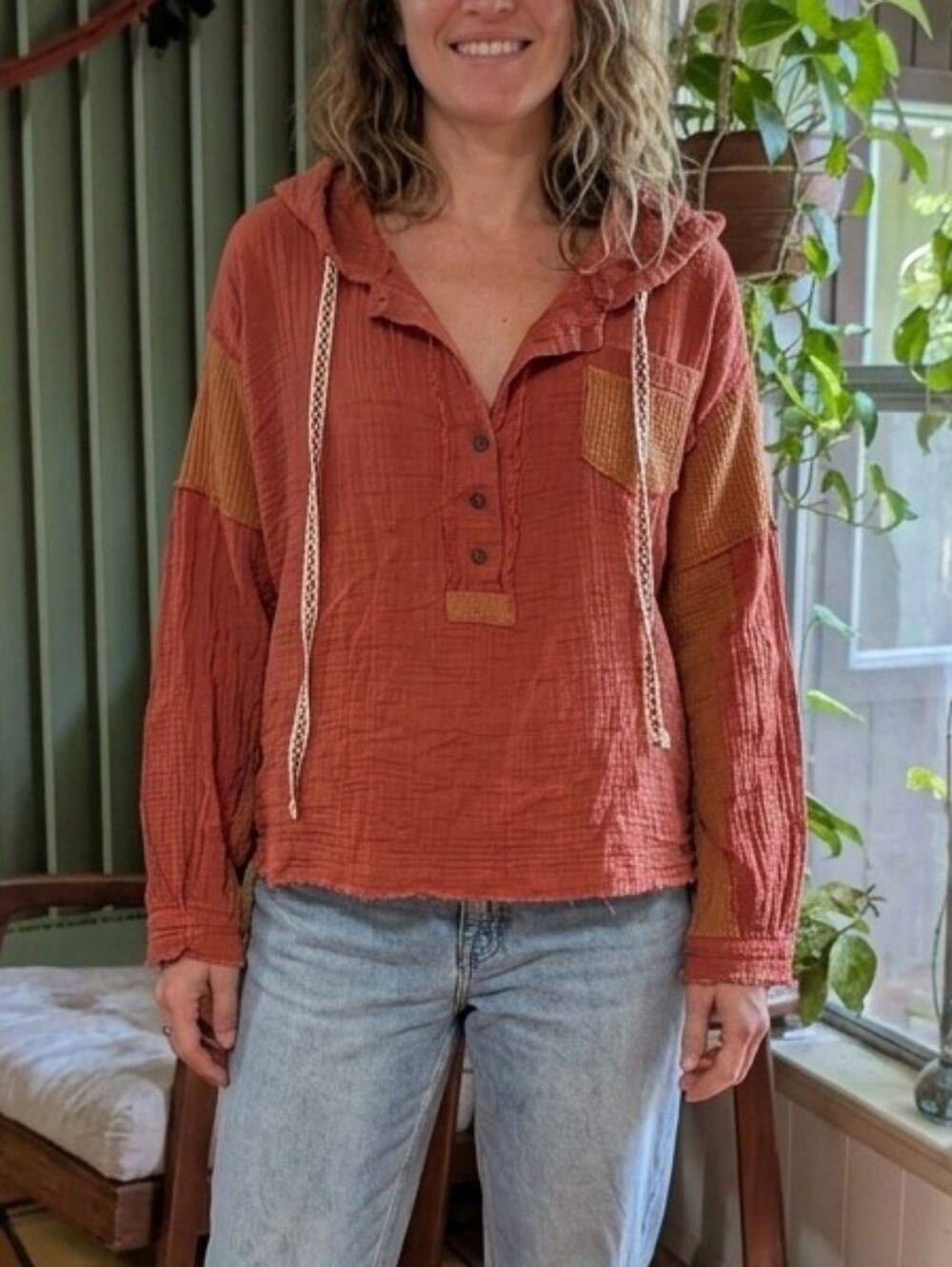 POL Gauze Cotton Burnt Orange Hoodie.